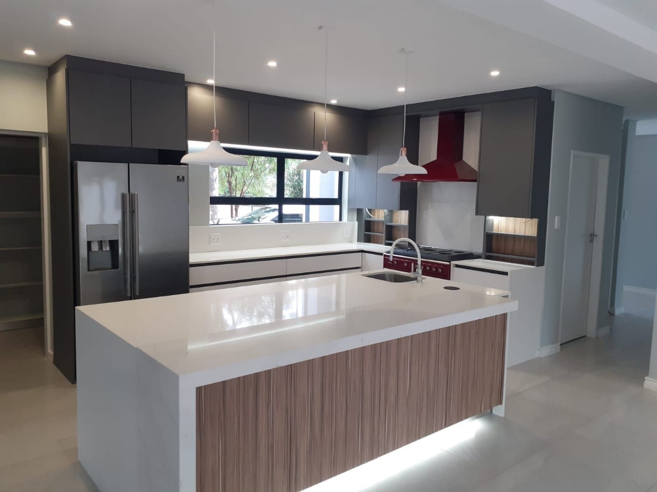 two tone grey and white kitchen